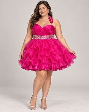 Dancing Queen Hot Pink Crystal Ruffle Corset Party Dress XXL Style 8426